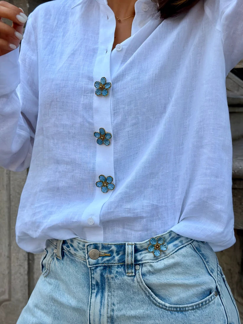 🌸 Rhinestone Flower Button Covers – Elegant Floral Cufflink Clips for Men & Women