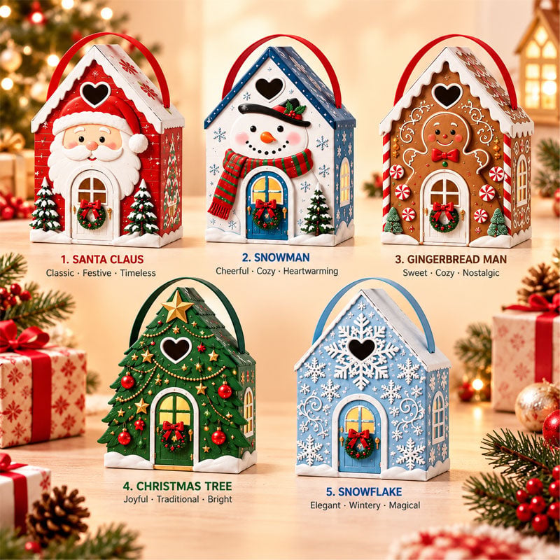 🎁 Christmas Cottage Gift Box—5 festive designs, free shipping, perfect for holding candy and small gifts!