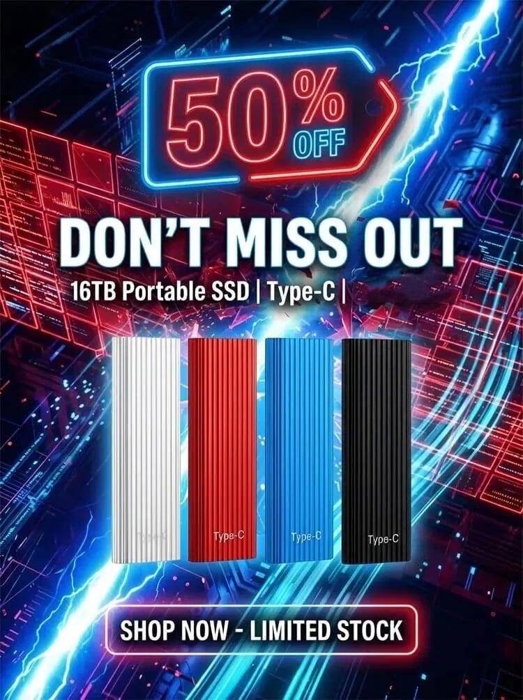 🏆Flash Sale⚡ 50K+ SOLD! Almost Gone-🔥16TB Large-Capacity Type-C Portable Mini SSD