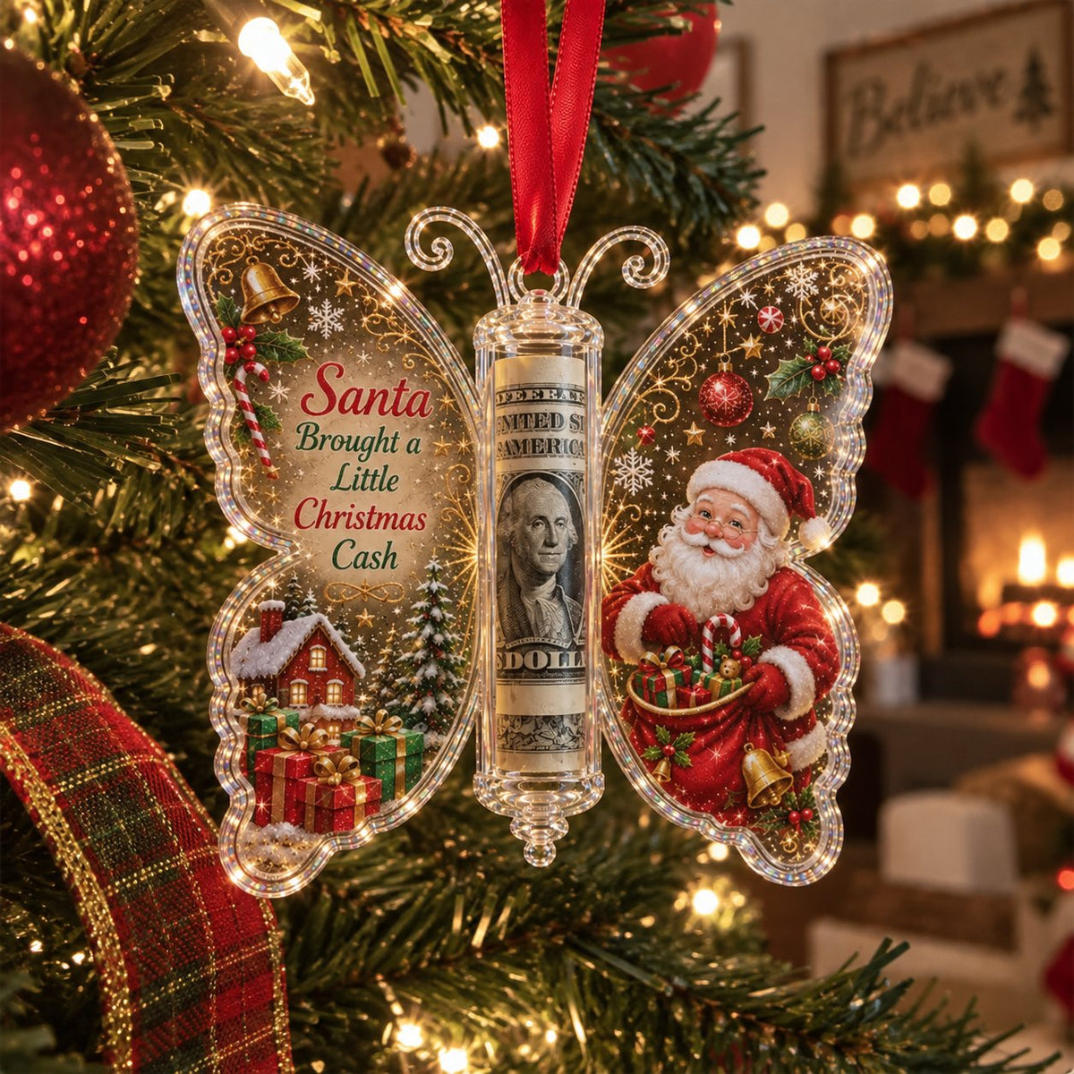 🦋💵 Christmas Butterfly Money Gift Ornament – Holiday Cash Holder Keepsake🎄✨