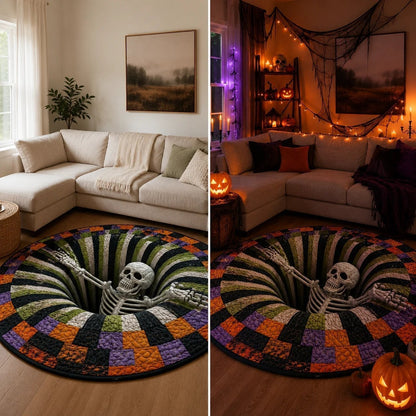 🔥Last Day 52% OFF - 👻3D Skeleton Vortex Quilted Round Halloween Rug👻