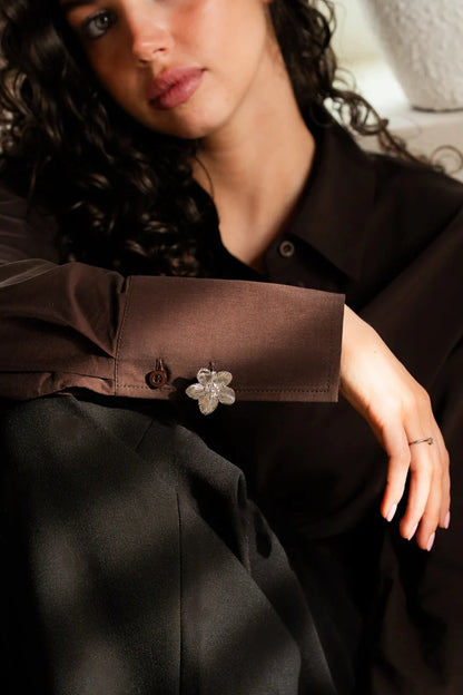 🌸 Rhinestone Flower Button Covers – Elegant Floral Cufflink Clips for Men & Women