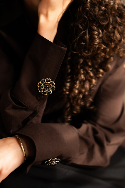 🌸 Rhinestone Flower Button Covers – Elegant Floral Cufflink Clips for Men & Women