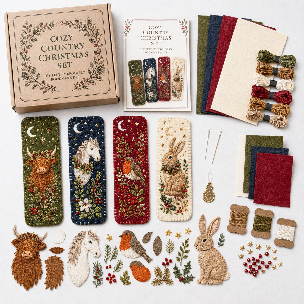 🎄 DIY Felt Embroidery Bookmark Kit(4PCS)