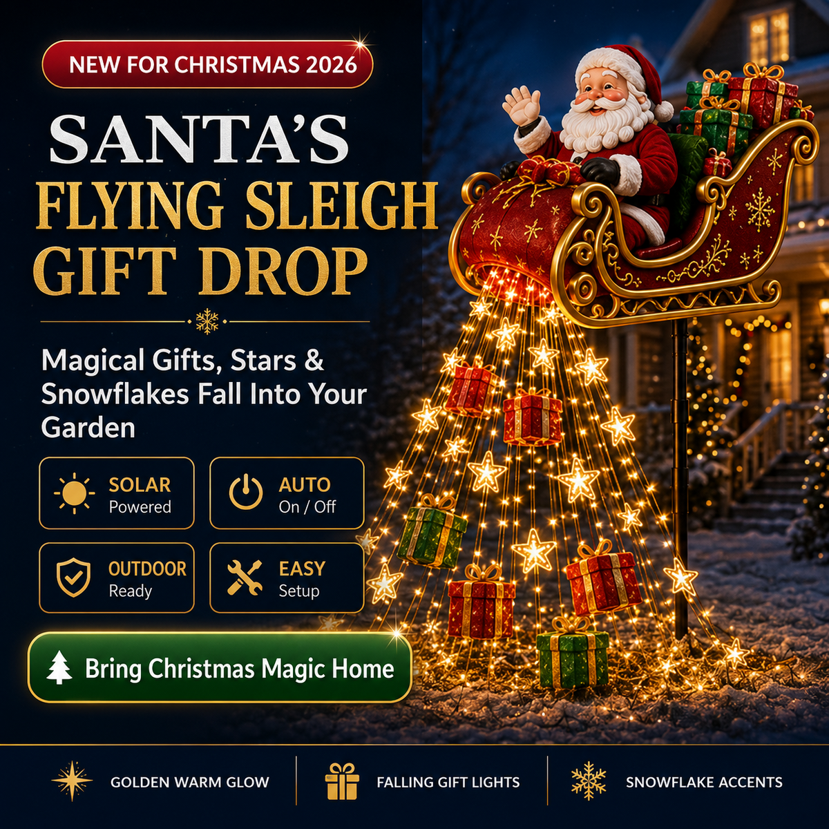 🎅✨ Santa’s Magical Flying Sleigh 🎄 Solar Christmas Yard Light