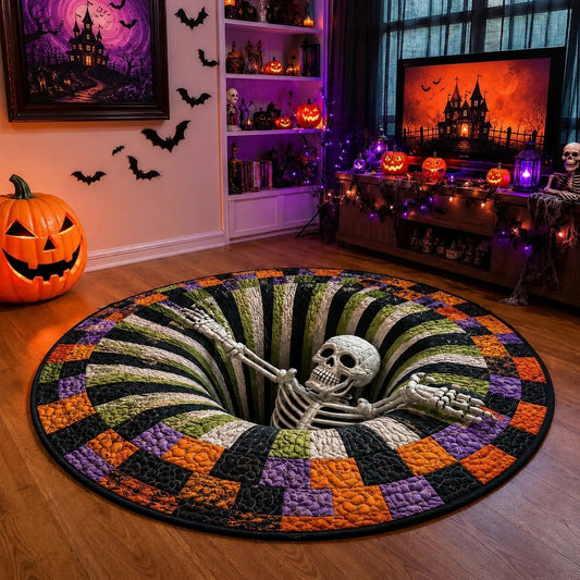 🔥Last Day 52% OFF - 👻3D Skeleton Vortex Quilted Round Halloween Rug👻