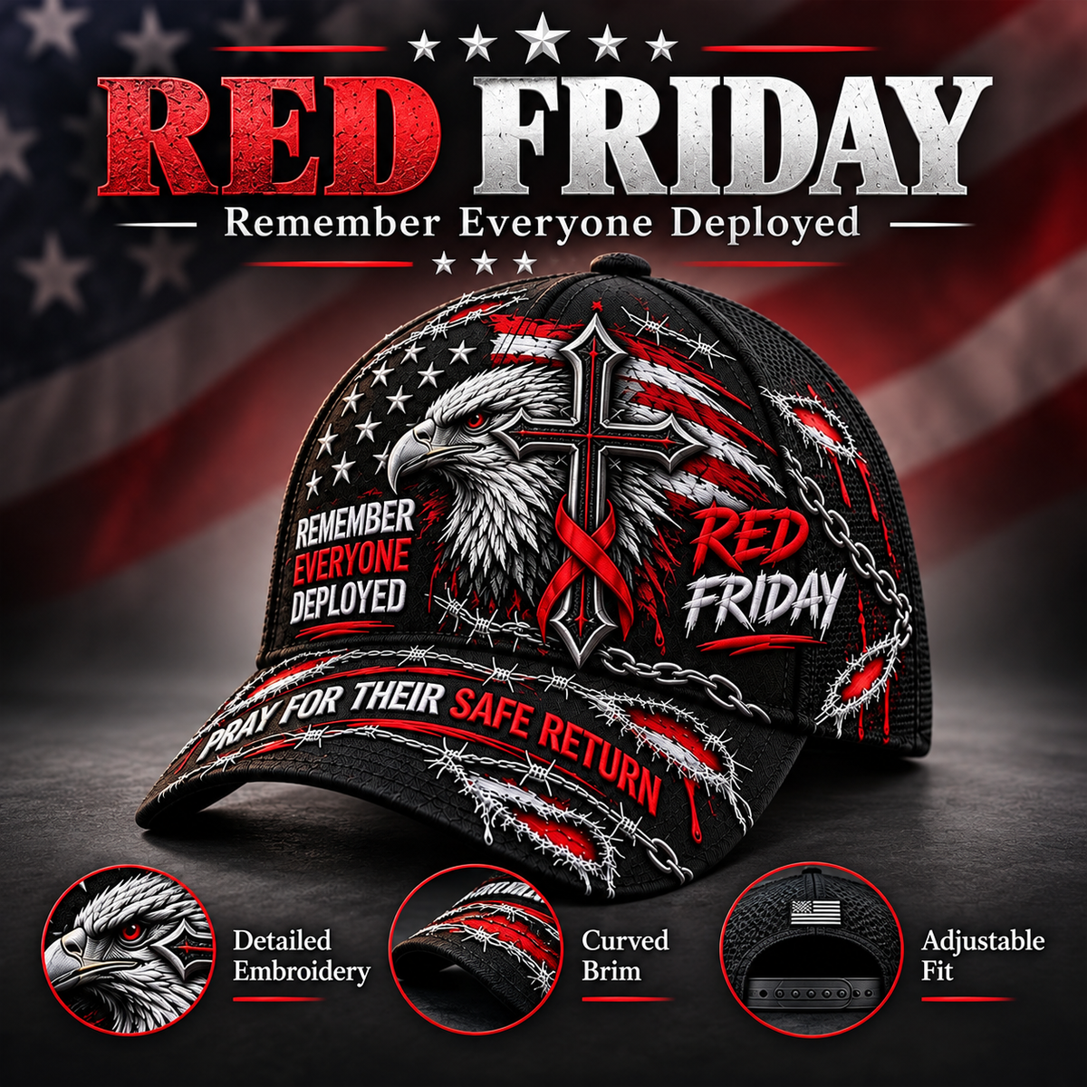 🇺🇸 Last Day Promo: 49% - RED Friday Eagle Cross Safe Return Baseball Cap