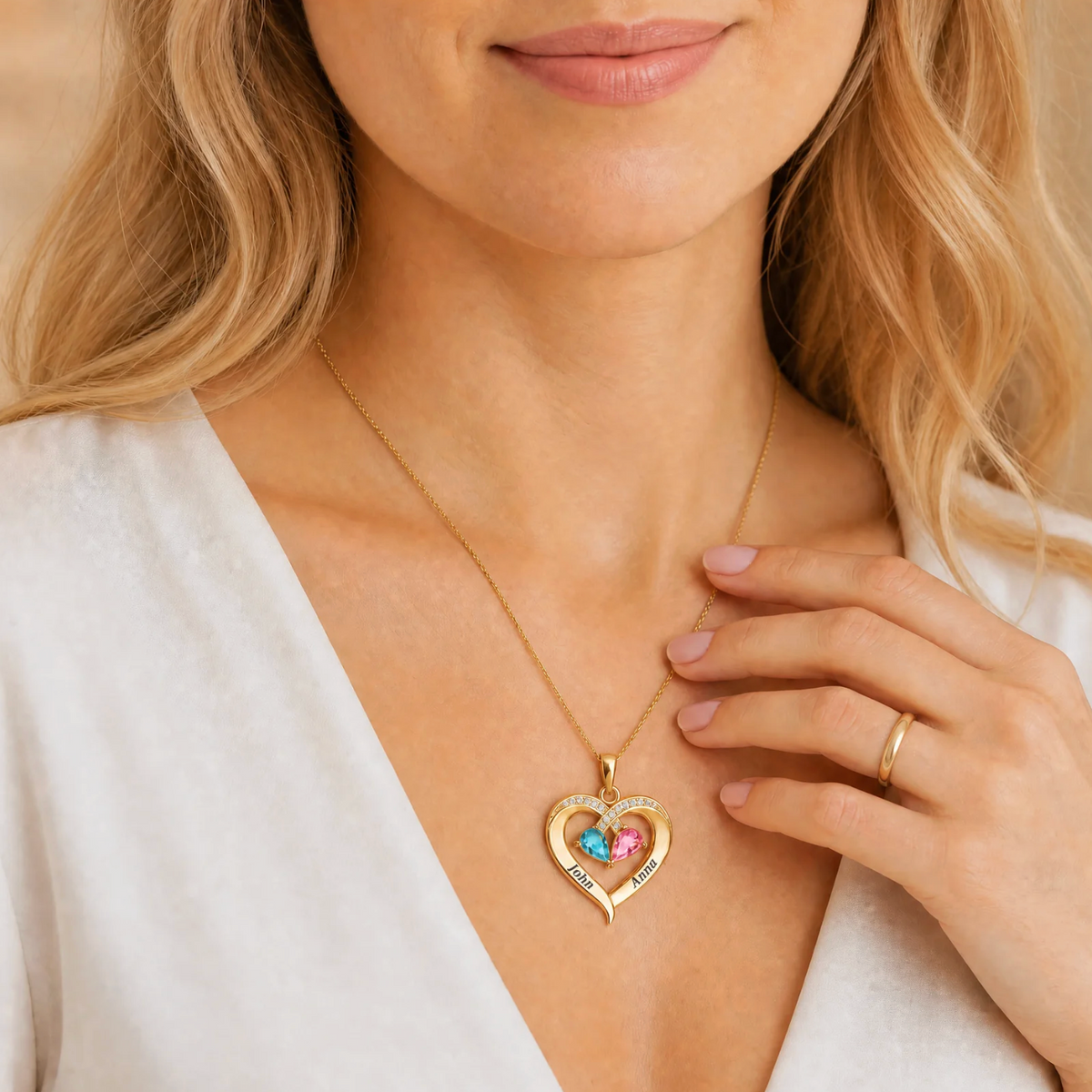 To My Wife - Birthstone Heart Necklace with Customized Box
