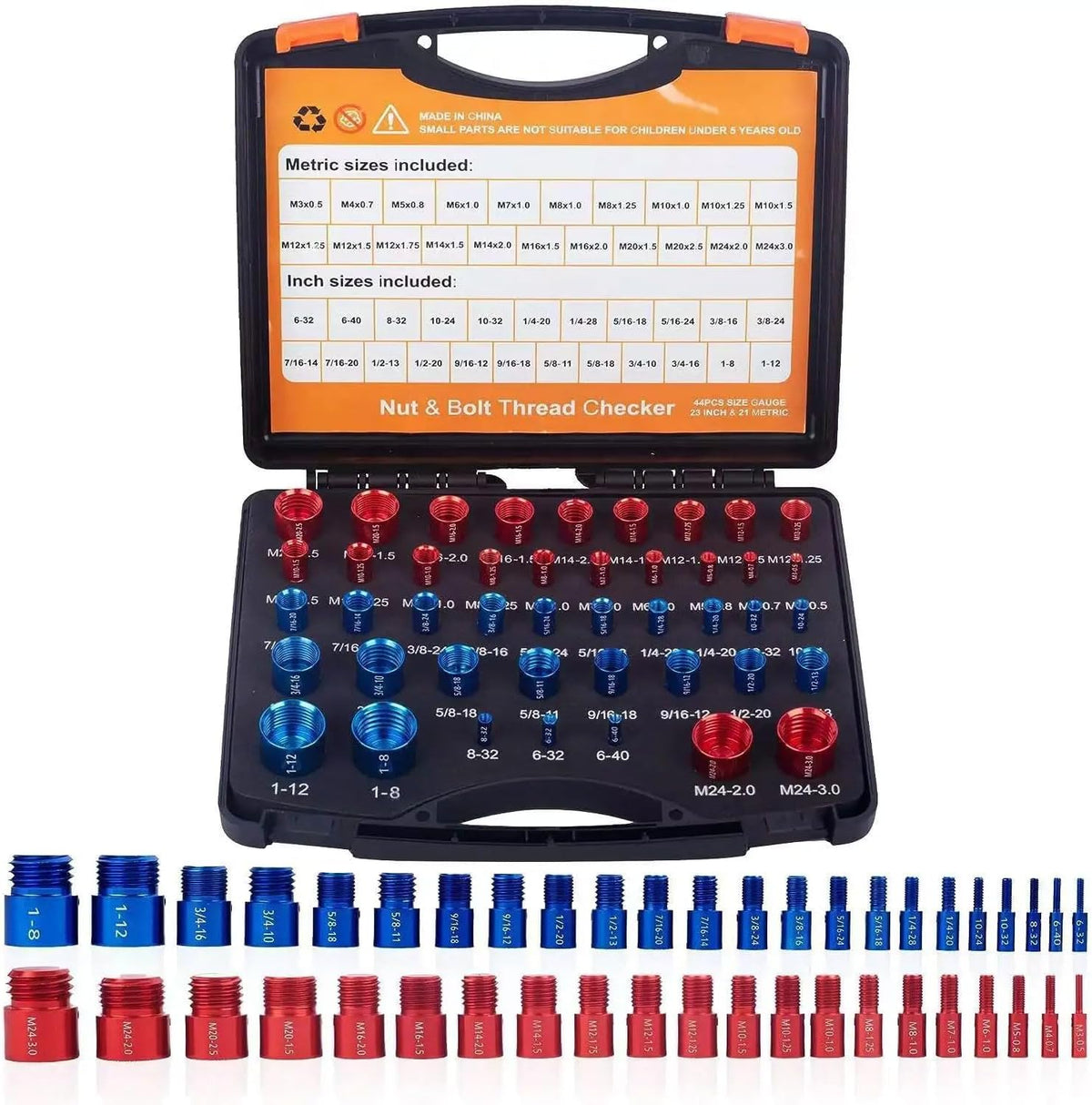 🔧 Nut & Bolt Thread Checker – 26/44/64-Piece Thread Gauge Set for Metric & Imperial Sizes