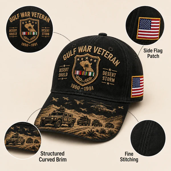 Detailed Gulf War commemorative cap construction