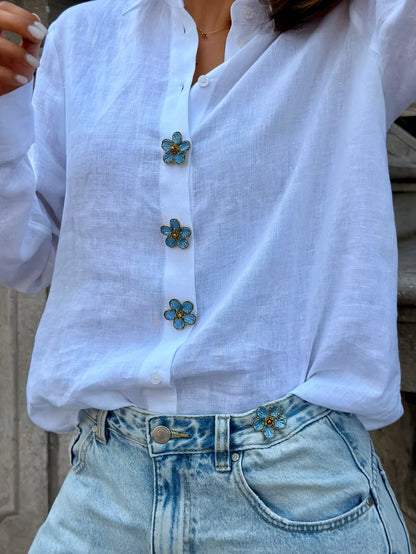 🌸 Rhinestone Flower Button Covers – Elegant Floral Cufflink Clips for Men & Women