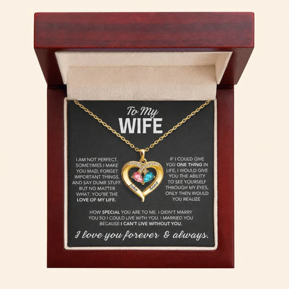 To My Wife - Birthstone Heart Necklace with Customized Box
