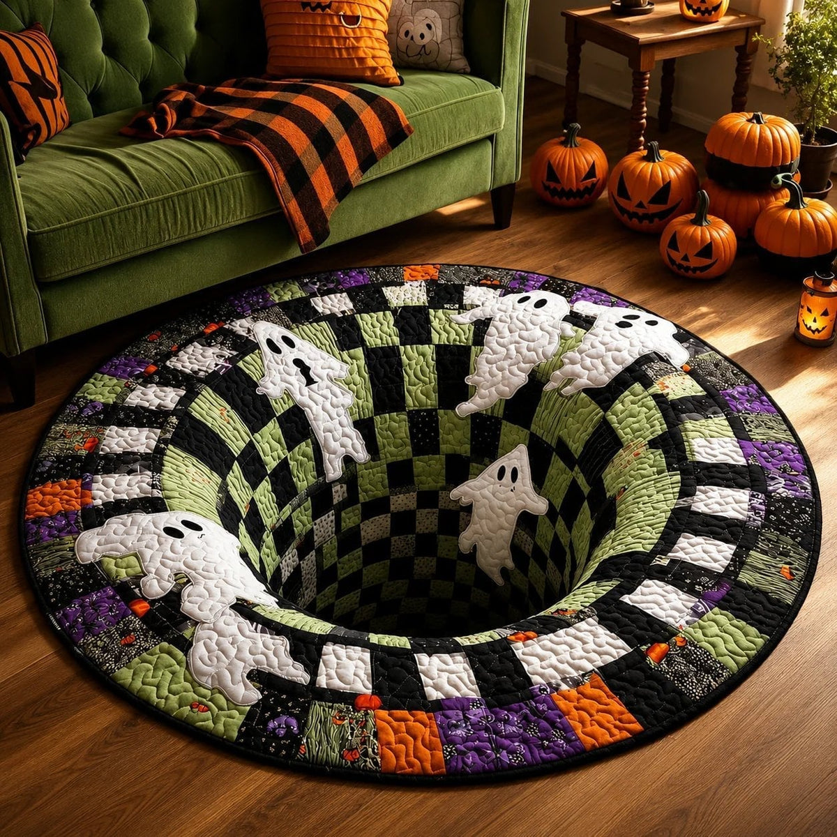 🔥Last Day 52% OFF - 👻3D Skeleton Vortex Quilted Round Halloween Rug👻