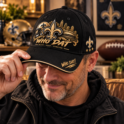 🇺🇸 Last Day Promo: 49% OFF⚜️ WHO DAT Black & Gold Football Fan Cap – Forever Faithful