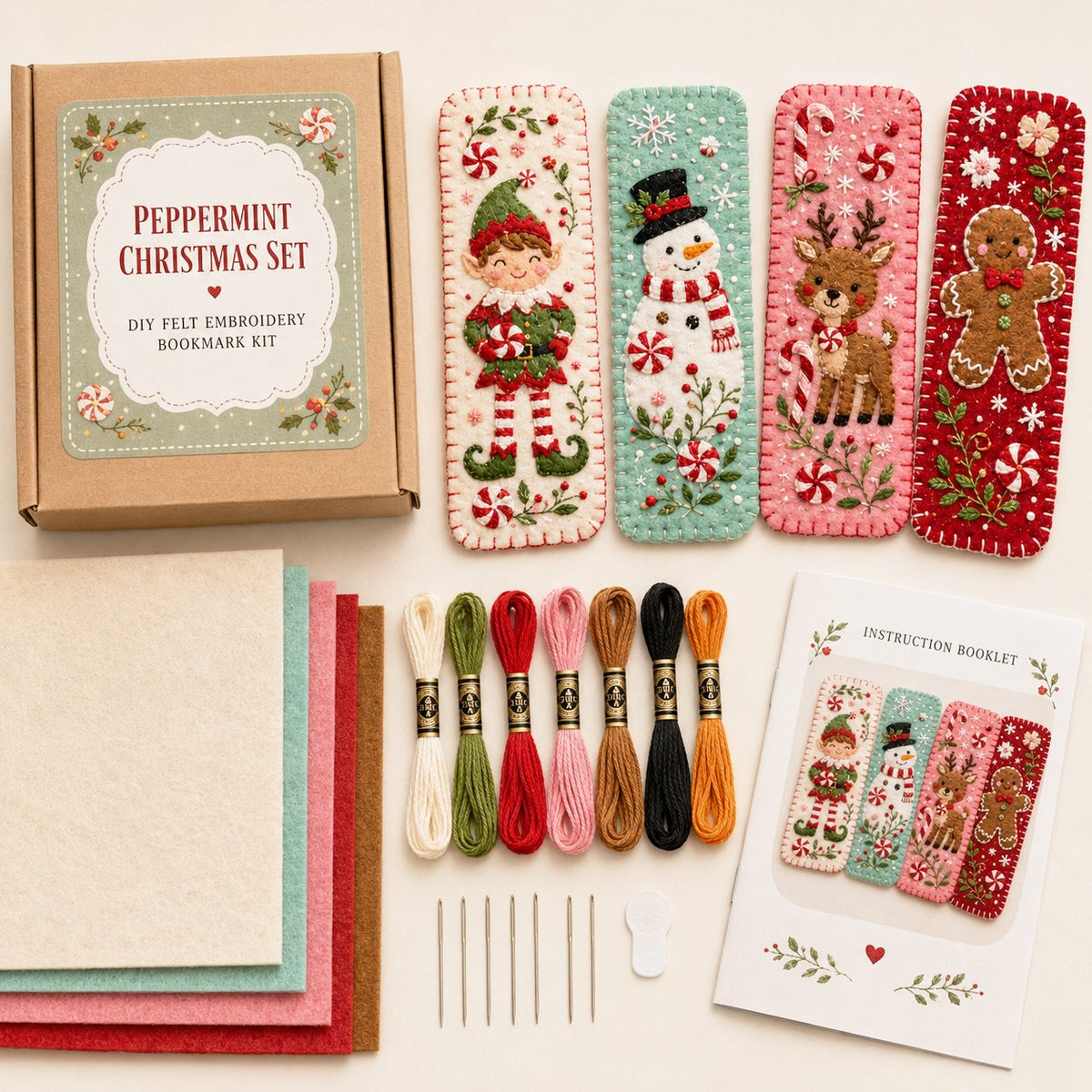 🎄 DIY Felt Embroidery Bookmark Kit(4PCS)