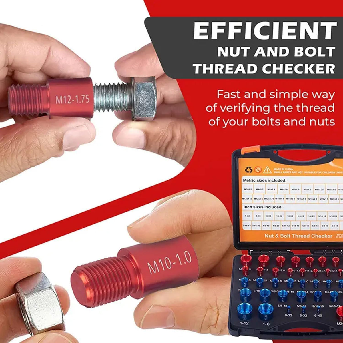 🔧 Nut & Bolt Thread Checker – 26/44/64-Piece Thread Gauge Set for Metric & Imperial Sizes