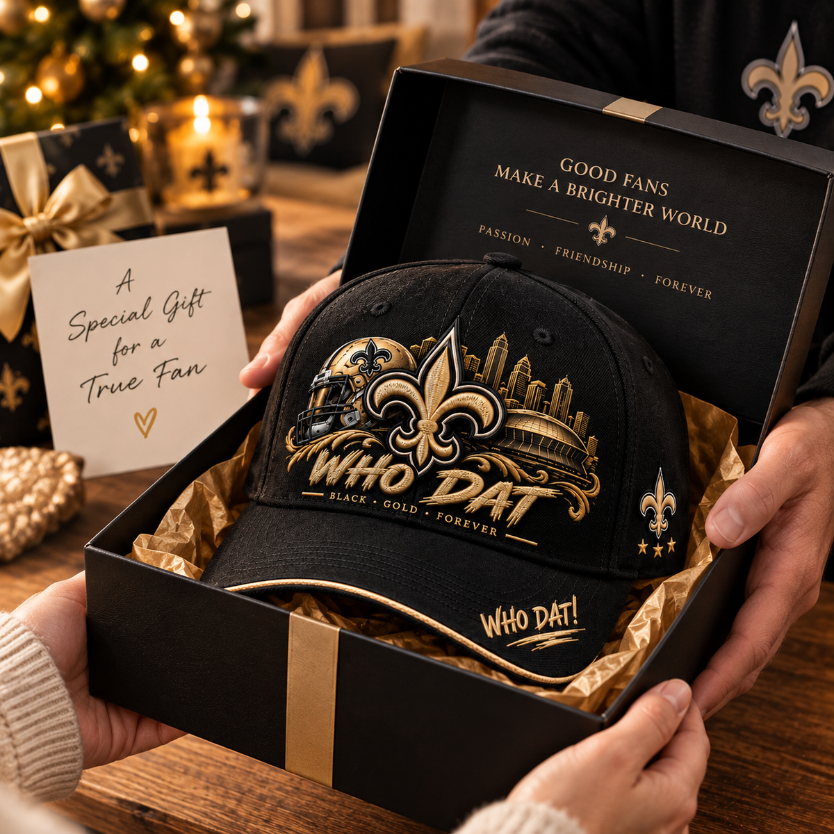 🇺🇸 Last Day Promo: 49% OFF⚜️ WHO DAT Black & Gold Football Fan Cap – Forever Faithful