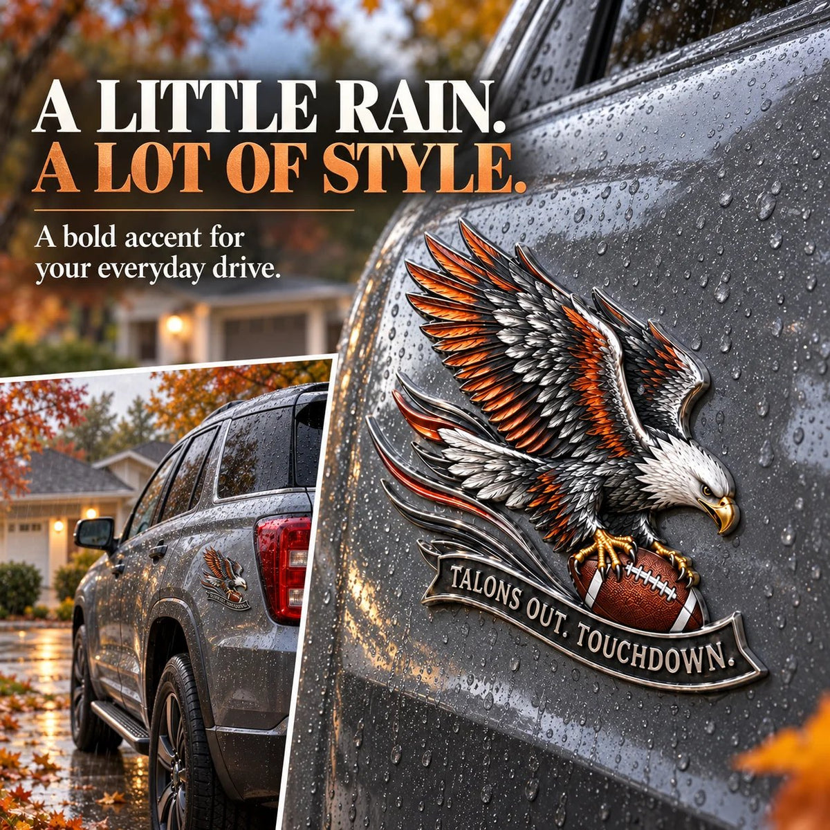 🦅 "Talons Out. Touchdown!" Premium Metal Eagle Car Emblem ” | The Ultimate Football Fan Decal
