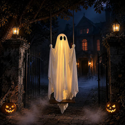👻 5FT Hanging Ghost Halloween Decoration 🎃 Remote Control String Lights ✨ Spooky Outdoor Yard Decor for Porch, Tree & Garden