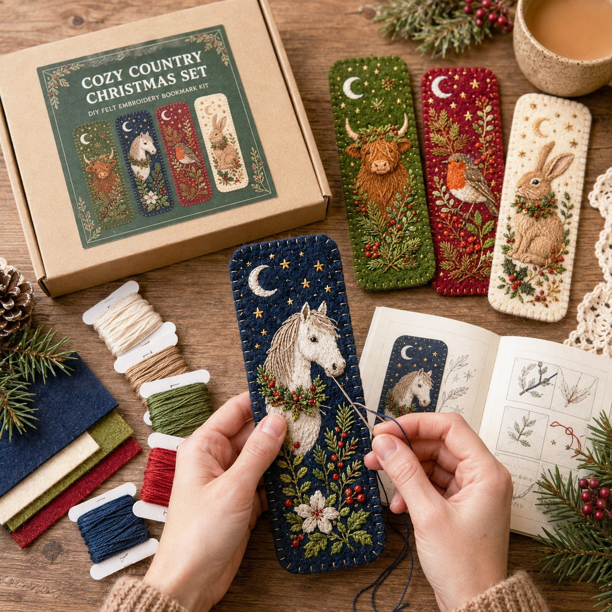 🎄 DIY Felt Embroidery Bookmark Kit(4PCS)