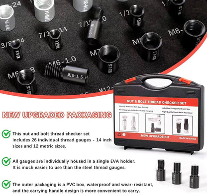 🔧 Nut & Bolt Thread Checker – 26/44/64-Piece Thread Gauge Set for Metric & Imperial Sizes