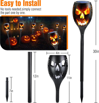 🎃 Extra-Large Solar Torch Lights, 4-Piece Set 🔥 Outdoor Flickering Flame Lights for Halloween Yards and Gardens