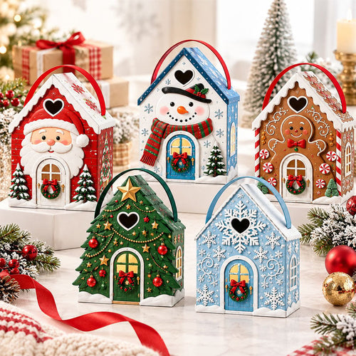 🎁 Christmas Cottage Gift Box—5 festive designs, free shipping, perfect for holding candy and small gifts!
