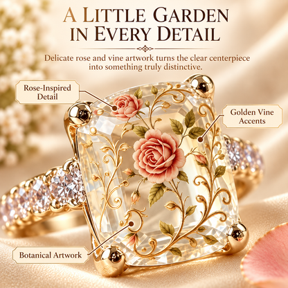 🇺🇸 Last Day Promo: 49% ✨ Vintage Rose Floral Crystal Statement Ring with Gold-Tone Band