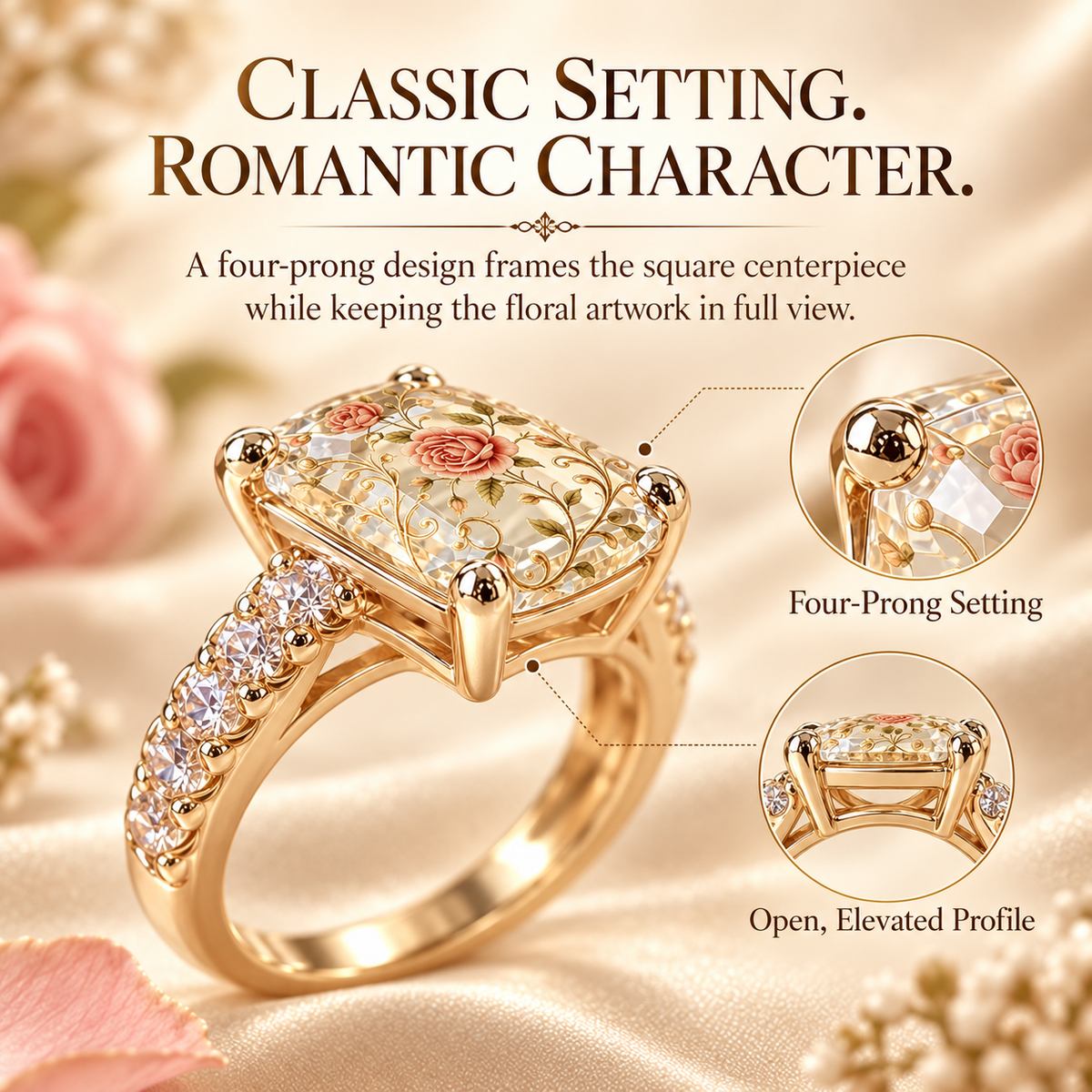 🇺🇸 Last Day Promo: 49% ✨ Vintage Rose Floral Crystal Statement Ring with Gold-Tone Band