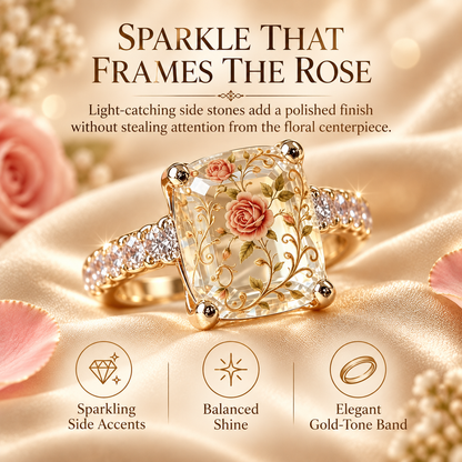 🇺🇸 Last Day Promo: 49% ✨ Vintage Rose Floral Crystal Statement Ring with Gold-Tone Band