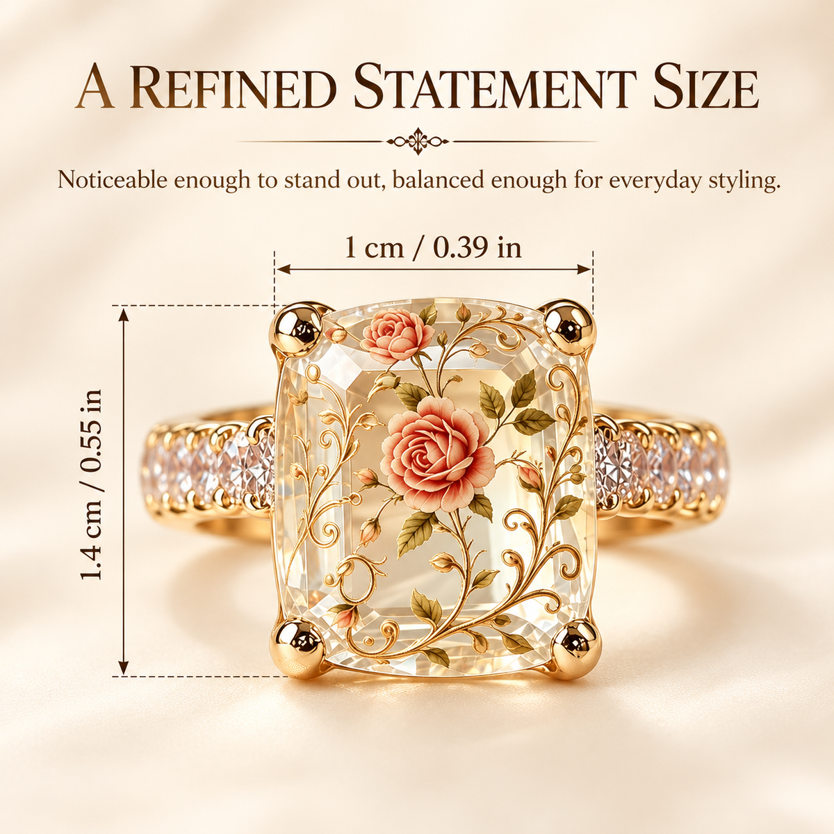 🇺🇸 Last Day Promo: 49% ✨ Vintage Rose Floral Crystal Statement Ring with Gold-Tone Band