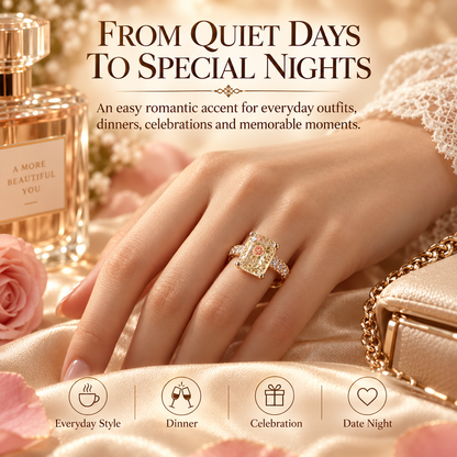 🇺🇸 Last Day Promo: 49% ✨ Vintage Rose Floral Crystal Statement Ring with Gold-Tone Band