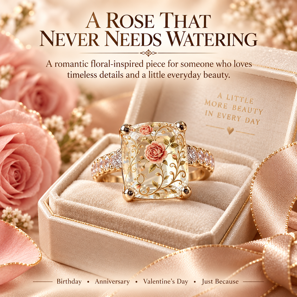 🇺🇸 Last Day Promo: 49% ✨ Vintage Rose Floral Crystal Statement Ring with Gold-Tone Band