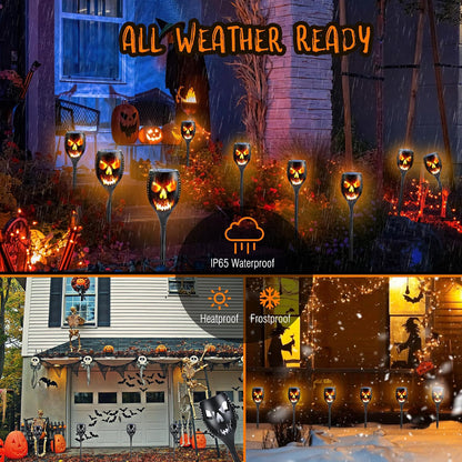 🎃 Extra-Large Solar Torch Lights, 4-Piece Set 🔥 Outdoor Flickering Flame Lights for Halloween Yards and Gardens