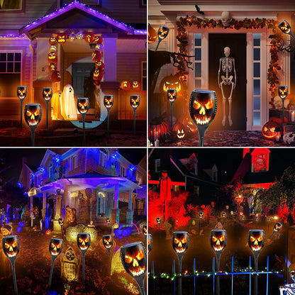 🎃 Extra-Large Solar Torch Lights, 4-Piece Set 🔥 Outdoor Flickering Flame Lights for Halloween Yards and Gardens