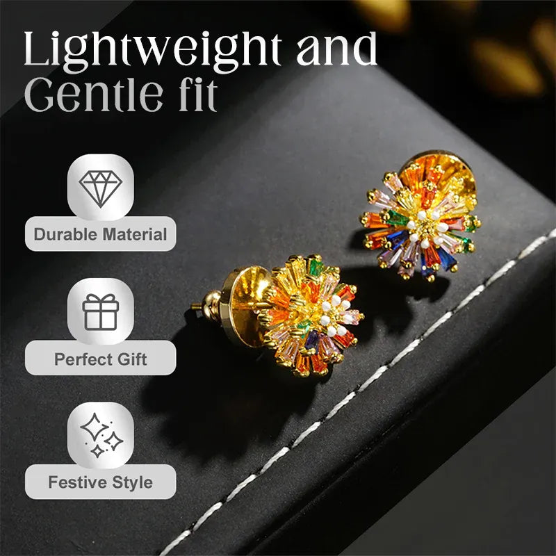 ✨ ✨ Colorful Firework Stud Earrings – Cubic Zirconia, 18K Plated, Festive 🎆