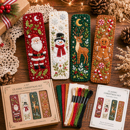 🎄 DIY Felt Embroidery Bookmark Kit(4PCS)
