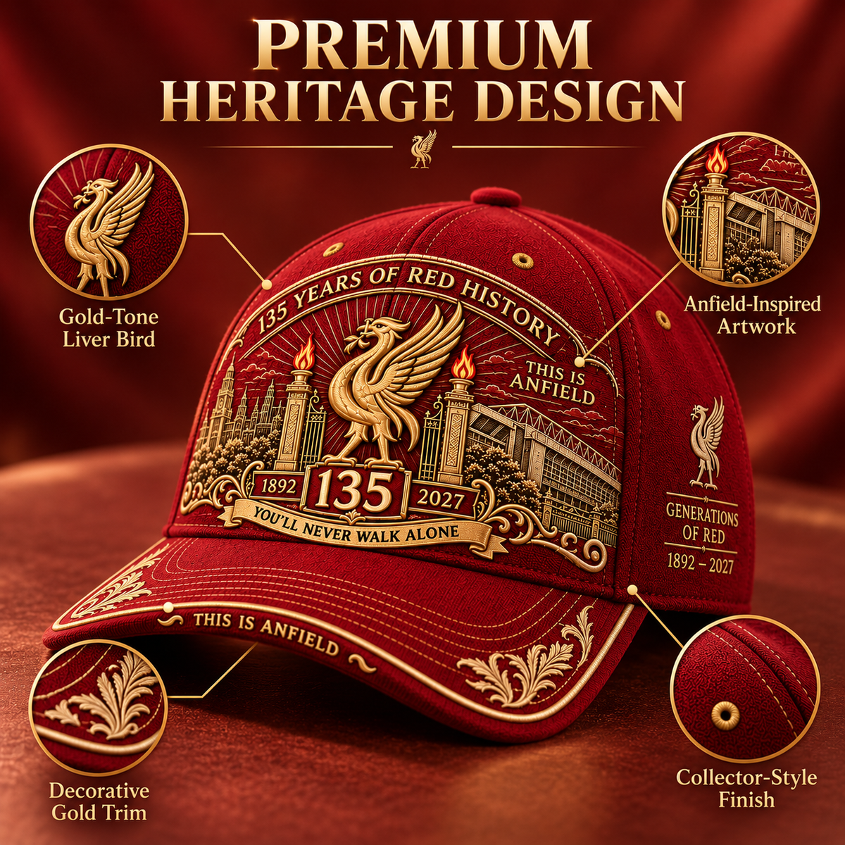 135 Years of Red History Heritage Cap | 1892–2027 Anfield-Inspired Commemorative Hat