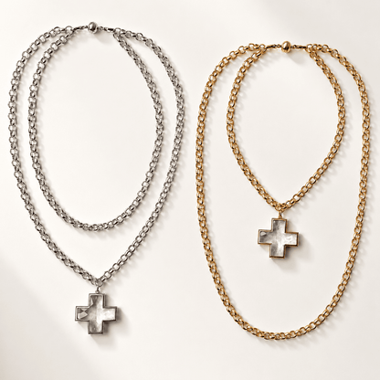 Crystal Cross Chunky Chain Necklace