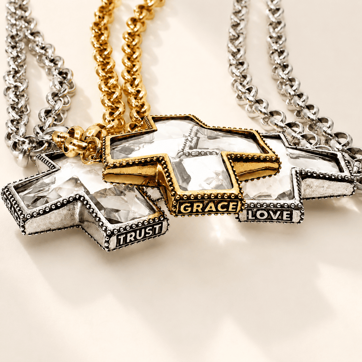 Crystal Cross Chunky Chain Necklace