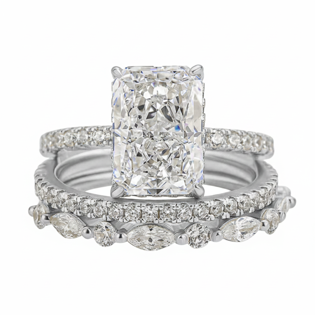 Luxury Radiant Cut Moissanite Ring Set