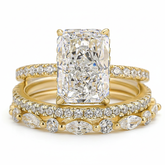Luxury Radiant Cut Moissanite Ring Set