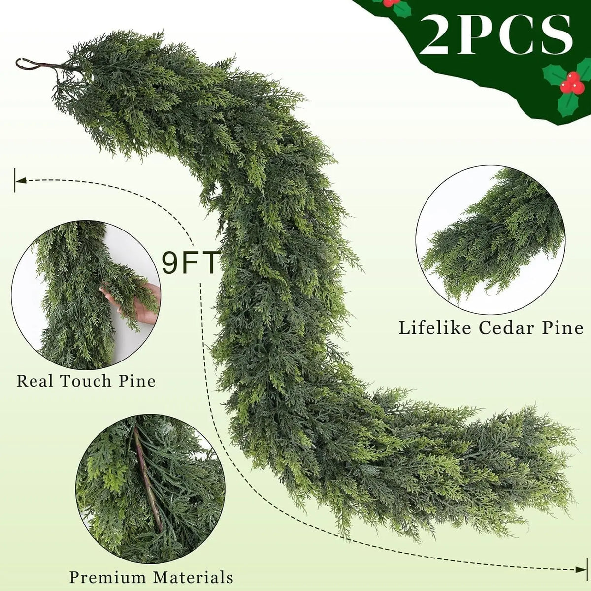 🎄 60% OFF — 2-Pack 6FT Real Touch Cedar Garland