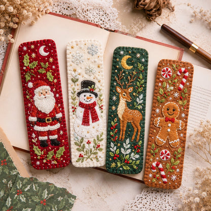 🎄 DIY Felt Embroidery Bookmark Kit(4PCS)