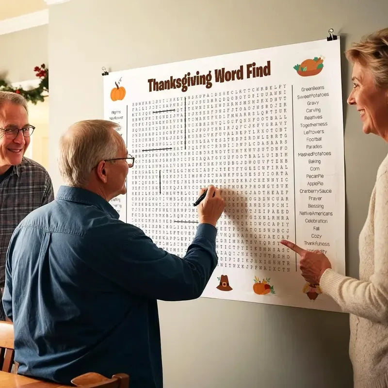 🎉 Jumbo Holiday Word Search Poster – Thanksgiving & Christmas Family Fun Game, 36" × 24"