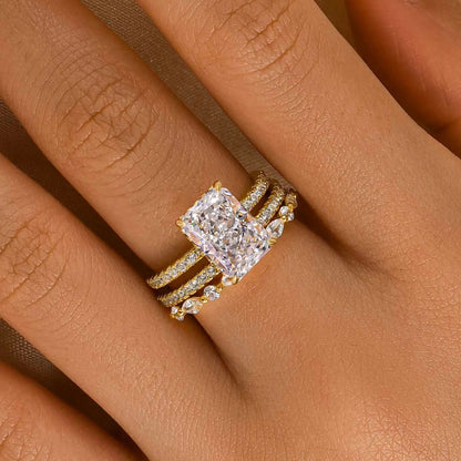 Luxury Radiant Cut Moissanite Ring Set