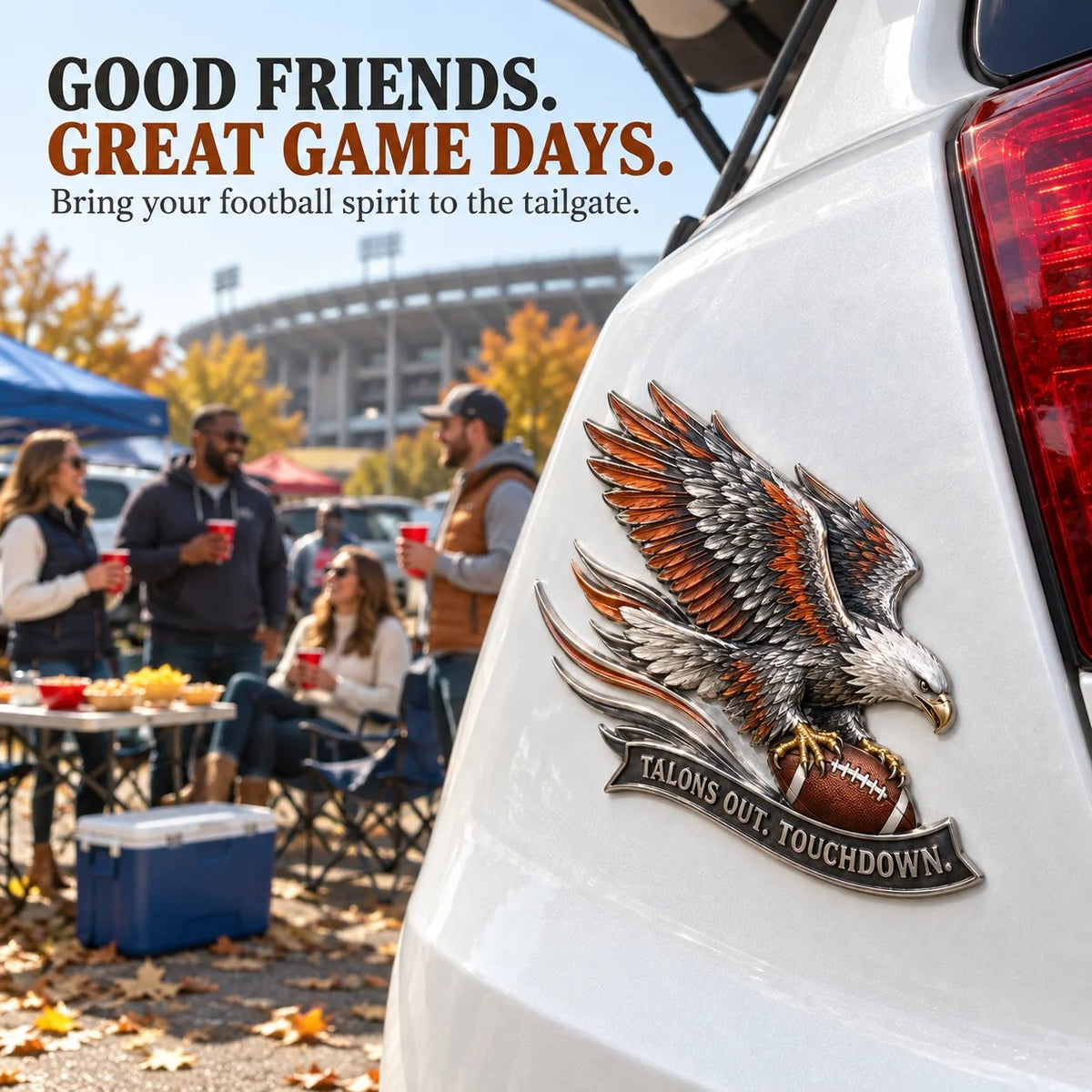 🦅 "Talons Out. Touchdown!" Premium Metal Eagle Car Emblem ” | The Ultimate Football Fan Decal