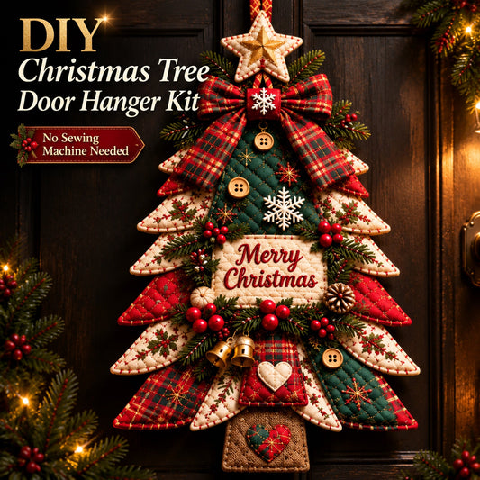 DIY Christmas Tree Hanging Decor Kit 🎄 No‑Sew Quilted Patchwork Door Hanger, Farmhouse Holiday Craft Gift for Beginners
