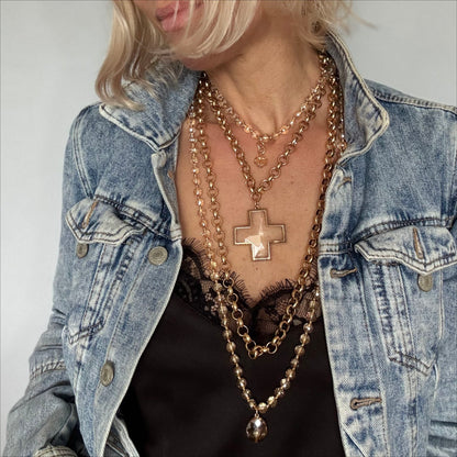 Crystal Cross Chunky Chain Necklace