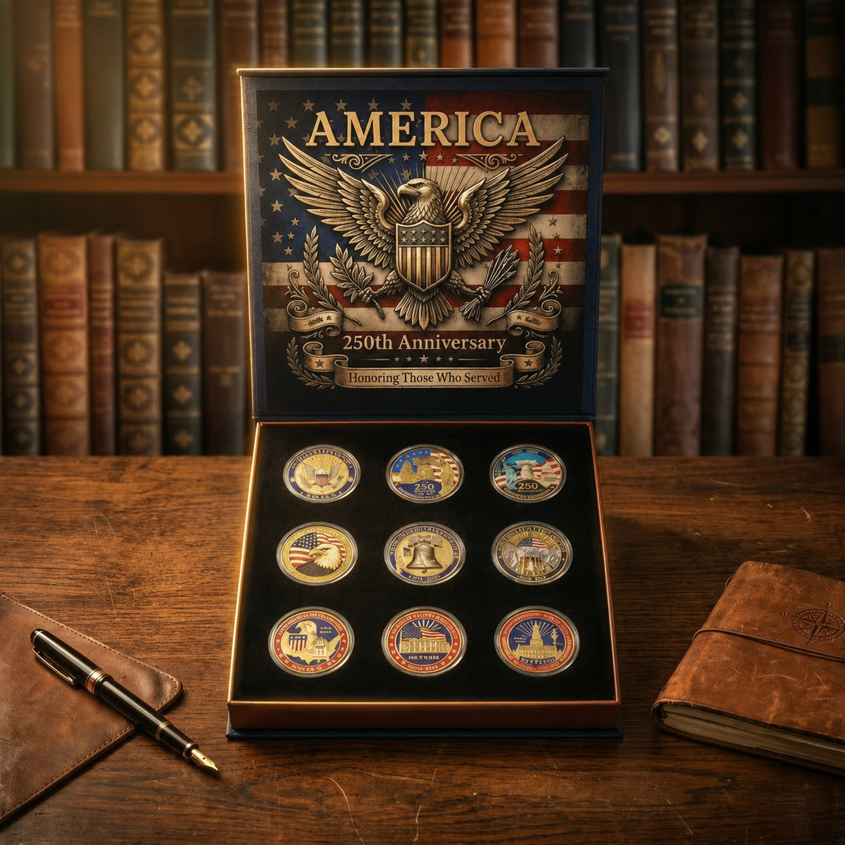 🔥HOT SALE✨9PCS USA 250th Anniversary Commemorative Coin Gift Set